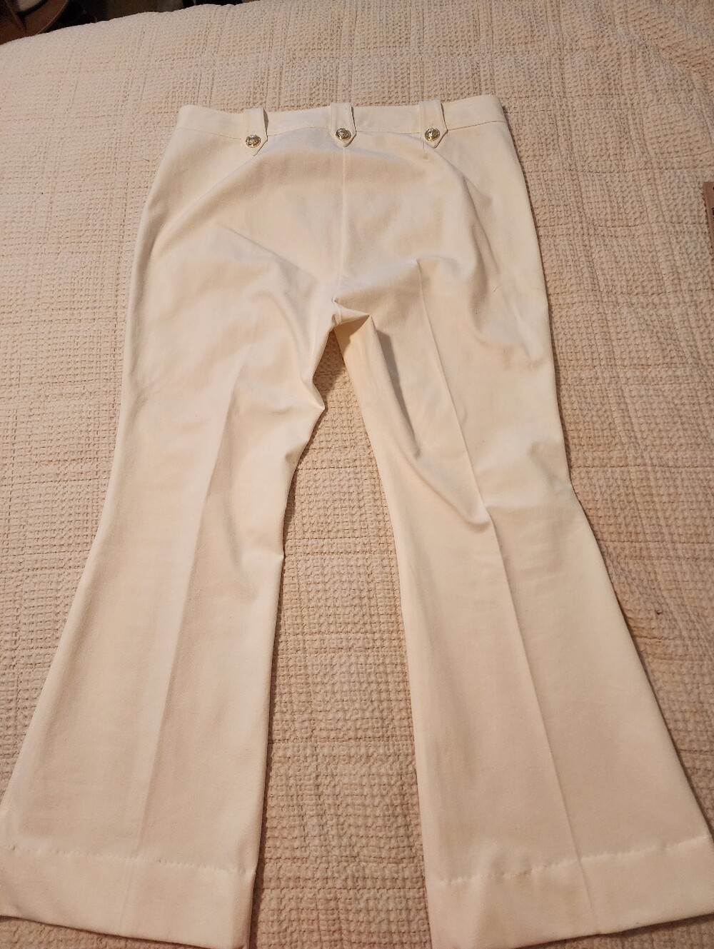 Derek Lam Cream Gold Sailor Button Flare Pants NWOT 18 Quiet Luxury Cotton - Picture 9 of 12